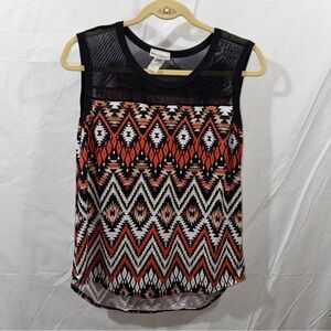 Hot Ginger Tank Top Blouse Womens Size Large Multicolor Aztec Design Sleeveless